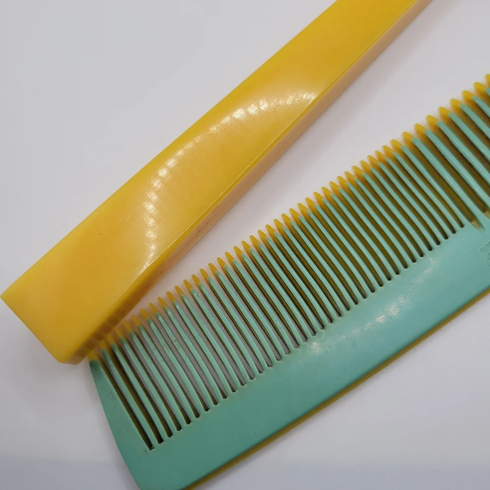 VTG Vanity Set | Mirror & Comb | Blue & Yellow | Dupont | Made in the USA